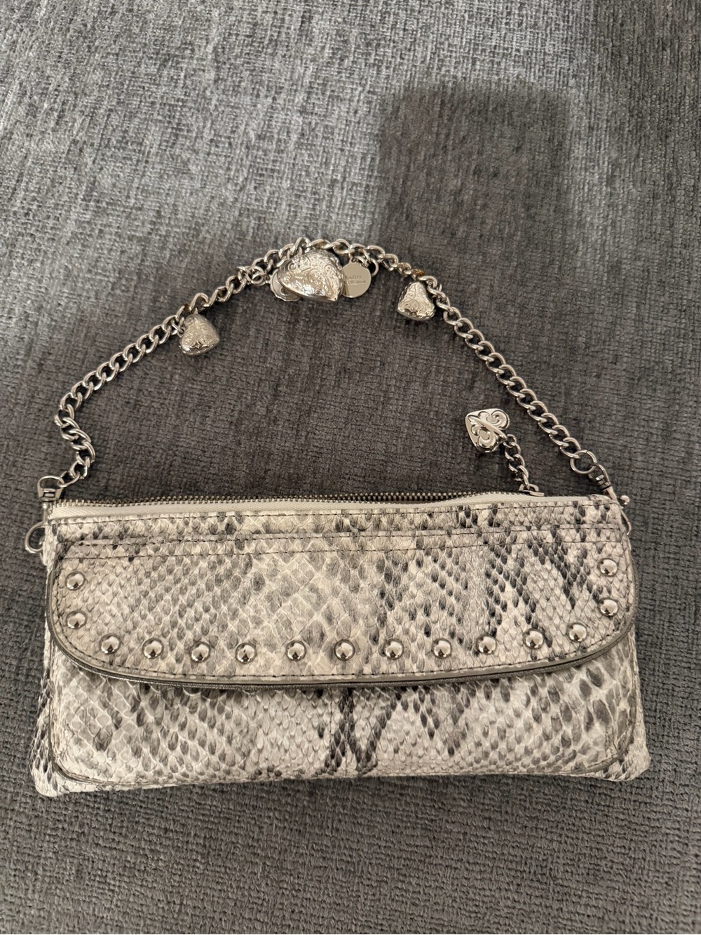 Kathy Van Zeeland Snake Print Studded Chain Shoulder Bag Y2K